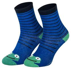 2 Paar Kinder Stoppersocken ABS Socken Anti Rutschsocken Noppen Baumwolle Jungen Mädchen Blau Frosch 31 32 33 34 von Piarini