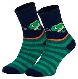 2 Paar Kinder Stoppersocken ABS Socken Anti Rutschsocken Noppen Baumwolle Jungen Mädchen Blau Gecko 27 28 29 30 von Piarini