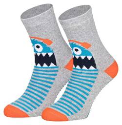 2 Paar Kinder Stoppersocken ABS Socken Anti Rutschsocken Noppen Baumwolle Jungen Mädchen Grau Monster 31 32 33 34 von Piarini