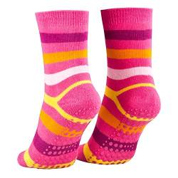 2 Paar Kinder Stoppersocken ABS Socken Anti Rutschsocken Noppen Baumwolle Jungen Mädchen Pink 31 32 33 34 von Piarini