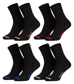 35-38 - 8 Paar Business Socken, Anzugsocken ohne Gummibund Baumwolle - Herren Damen - 8er Pack - schwarz-farbige Spitze von Piarini