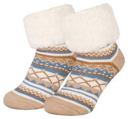 Piarini 1 Paar Kuschelsocken ABS Sohle warme Damen Socken Hüttensocken Wintersocken Anti Rutsch Noppen Blumen Beige (One-Size) von Piarini