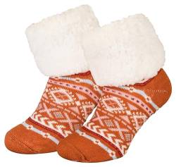 Piarini 1 Paar Kuschelsocken ABS Sohle warme Damen Socken Hüttensocken Wintersocken Anti Rutsch Noppen Muster Orange (One-Size) von Piarini