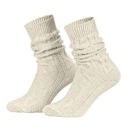 Piarini 1 Paar Trachtensocken Herren - kurze Shoppersocke mit Zopfmuster Damen - Lederhosensocken Baumwolle beige meliert 45 46 von Piarini