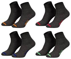 Piarini 8 Paar kurze Socken Kurzsocken Quarter Socken für Damen Herren - dünn ohne Gummibund - anthrazit mit Neonspitze 39-42 von Piarini