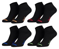 Piarini 8 Paar kurze Socken Kurzsocken Quarter Socken für Damen Herren - dünn ohne Gummibund - schwarz mit Neonspitze 35-38 von Piarini