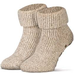 Piarini ABS Stoppersocken Wollsocken Wintersocken Norwegersocken Innenfrottee Damen Herren Jungen Mädchen beige-meliert 35-38 von Piarini