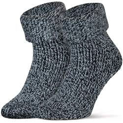 Piarini ABS Stoppersocken Wollsocken Wintersocken Norwegersocken Innenfrottee Damen Herren Jungen Mädchen blau blau-meliert 35-38 von Piarini