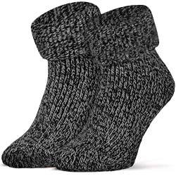 Piarini ABS Stoppersocken Wollsocken Wintersocken Norwegersocken Innenfrottee Damen Herren Jungen Mädchen grau anthrazit-meliert 35-38 von Piarini