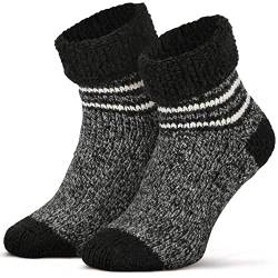 Piarini ABS Stoppersocken Wollsocken Wintersocken Norwegersocken Innenfrottee Damen Herren geringelt schwarz meliert 39 40 41 42 von Piarini