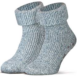 Piarini ABS Stoppersocken Wollsocken Wintersocken Norwegersocken Innenfrottee Männer Herren hellblau meliert 43 44 45 46 von Piarini