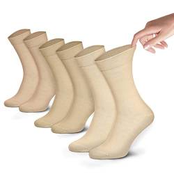 Piarini Gesundheitssocken mit extra weitem Schaft Damen 3er Pack - venenfreundliche Socken aus Baumwolle Beige 35 36 37 38 von Piarini