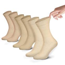 Piarini Gesundheitssocken mit extra weitem Schaft Damen Herren 3er Pack - venenfreundliche Socken aus Baumwolle Beige 39 40 41 42 von Piarini