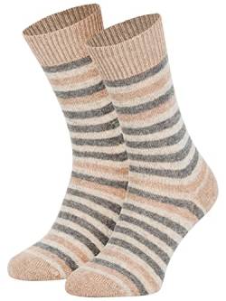 Piarini Wollsocken Wolle Damen Herren Wintersocken Warme Haussocken Haussocken Kuschelsocken dünn geringelt beige 39-42 von Piarini