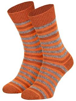 Piarini Wollsocken Wolle Damen Herren Wintersocken Warme Haussocken Haussocken Kuschelsocken dünn geringelt orange 39-42 von Piarini