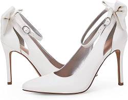 PiePieBuy D'Orsay Pumps für Damen, spitzer Zehenbereich, Knöchelriemen, Schleife, Hochzeit, Schleife, Rücken, Kleid, Sandalen, cool white, 39 EU von PiePieBuy