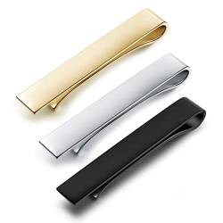 PiercingJ 3x Herren Dünn Skinny Krawattennadel Krawattenklammer Set Business Hochzeit Tie Clip Set für Schmale Krawatte aus Edelstahl, silber/gold/schwarz (3 Farben, 54 * 8mm) von PiercingJ