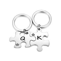 PiercingJak 2er Pärchen Schlüsselanhänger mit Gravur Puzzle Anhänger Liebe Geburtstag Geschenk Edelstahl Schlüsselbund für Partner Paare, Motiv Her King His Queen von PiercingJak