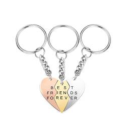 PiercingJak Best Friends Forever Schlüsselanhänger Herz Puzzle Teile Anhänger Freundschaft BFF Geschenk für 3 Beste Freunde, Silber Gold Rosgold Edelstahl Schlüsselband Keychain von PiercingJak