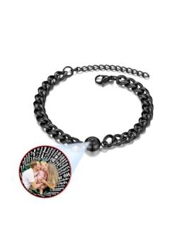 PiercingJak Bild Projektion Armband mit Foto im Stein Herren Armkette 7mm Breit Panzerkette Edelstahl Armreif Personalisierte Geschenke für Mann Frauen, Motive 100 Sprachen Ich Liebe Dich von PiercingJak