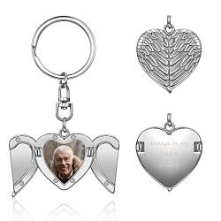 PiercingJak Herz Medaillon Foto Amulett Engelsflügel Muster Schlüsselanhänger mit Gravur Memorial Anhänger zum öffnen Charm Schmuck Personalisierte Geschenke für Damen Herren, Silber von PiercingJak