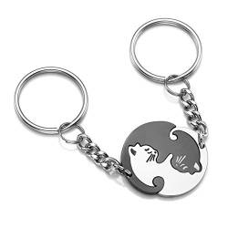 PiercingJak Paare Schlüsselanhänger Set, 2 STK. Edelstahl Puzzle Partner Katze Schlüsselbund Keychain Schlüsselring für Herren Damen,Silber/Schwarz/Gold von PiercingJak