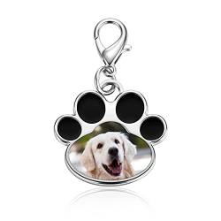 PiercingJak Personalisierte Schlüsselanhänger mit Foto Gravur Hund Katze Pfote Memorial Anhänger Andenken Erinnerung Schmuck Charm Zubehör Individuelle Geschenke für Unisex, Silber von PiercingJak