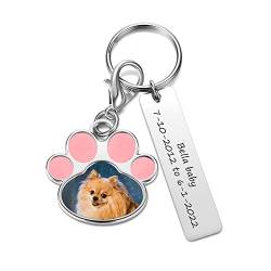 PiercingJak Personalisierte Schlüsselanhänger mit Foto Text Gravur Hund Katze Pfote Memorial Anhänger Andenken Erinnerung Schmuck Individuelle Geschenke für Unisex von PiercingJak