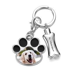 PiercingJak Personalisierte Schlüsselanhänger mit Gravur Foto Wunschtext Hund Katze Pfote Memorial Asche Urnen Flasche Anhänger Andenken Erinnerung Schmuck Individuelle Geschenke für Unisex von PiercingJak