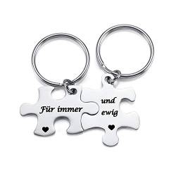 PiercingJak Puzzle Paar Schlüsselanhänger mit Gravur Für immer und ewig, 2 Stücke Edelstahl Partner Liebe Freundschaft Beziehung Geschenk Silber Schlüsselbund Schlüsselring Keychain von PiercingJak