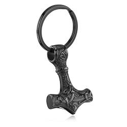 PiercingJak Schlüsselanhänger Wikinger Thor Hammer Anhänger Keltischer Knoten Thors Hammer Keychain für Herren Damen, Silber/Schwarz (Schwarz) von PiercingJak