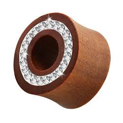 Piercingfaktor® Holz Ohr Flesh Tunnel Ear Plug Piercing mit integrierten Kristallen am Rand in Braun 6mm von Piercingfaktor