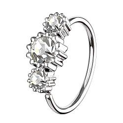 Piercingfaktor® Universal Piercing Ring Continuous mit 3 Strass Kristallen Ohr Nase Lippe Brust Intim Septum Tragus Helix Hufeisen Horseshoe Silber Clear von Piercingfaktor