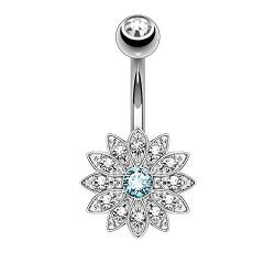 Piercingfaktor Bauchnabelpiercing Chirurgenstahl Bauch Bauchnabel Piercing Banane Stecker Anhänger mit Kristallen besetzte Blume Silber Aqua von Piercingfaktor