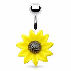 Piercingfaktor Bauchnabelpiercing Chirurgenstahl Bauch Bauchnabel Piercing Banane Stecker Anhänger mit Kugel Sonnenblume Blume Silber Gelb von Piercingfaktor