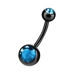 Piercingfaktor Bauchnabelpiercing Chirurgenstahl Bauch Bauchnabel Piercing Banane Stecker Anhänger mit Schwarz Doppel Zirkonia Kristall Aqua von Piercingfaktor