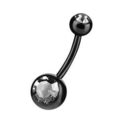 Piercingfaktor Bauchnabelpiercing Chirurgenstahl Bauch Bauchnabel Piercing Banane Stecker Anhänger mit Schwarz Doppel Zirkonia Kristall Clear von Piercingfaktor