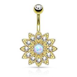 Piercingfaktor Bauchnabelpiercing Chirurgenstahl Bauch Bauchnabel Piercing Banane Stecker Anhänger mit Top Down Blume Kristallen Opal Gold Clear von Piercingfaktor