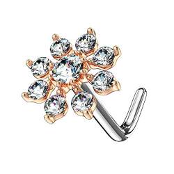 Piercingfaktor Piercing Stab Barbell Nase Nasenpiercing Nasenstecker Tragus Helix Ohr gebogen Blume mit Strass Kristall Rosegold von Piercingfaktor