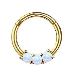 Piercingfaktor Segment Clicker Scharnier Ring Piercing mit Glitzer Opal Stein Septum Tragus Helix Nase Lippe Nasenring Nasenpiercing Ohr Knorpel Gold Weiß von Piercingfaktor