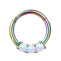 Piercingfaktor Segment Clicker Scharnier Ring Piercing mit Glitzer Opal Stein Septum Tragus Helix Nase Lippe Nasenring Nasenpiercing Ohr Knorpel Rainbow Weiß von Piercingfaktor