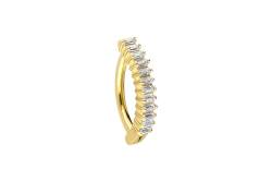 18 Karat Gold Bauchnabelclicker BOGEN + EINGEFASSTE KRISTALLRECHTECKE von Piercingline