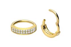 18 Karat Gold Segmentring Clicker EINGEFASSTE KRISTALLE ZWEIREIHIG von Piercingline