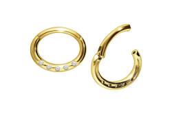 18 Karat Gold Segmentring Clicker OVAL + 5 KRISTALLE von Piercingline