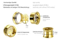 Chirurgenstahl BYO Double Flared Tunnel inkl. Einsatz LEBENSBAUM ++SALE++ von Piercingline