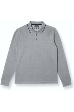 Pierre Cardin Modern Fit Longsleeve Poloshirt grau, Einfarbig von Pierre Cardin