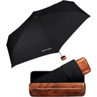 Pierre Cardin Taschenregenschirm leichter Minischirm mit Etui mybrella Noire, mit dem Hard-Case Etui in Holzoptik besonders edel von Pierre Cardin