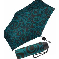 Pierre Cardin Taschenregenschirm winziger Damen-Regenschirm mit Handöffner, mit türkisenem Kreise-Muster auf schwarzem Grund von Pierre Cardin