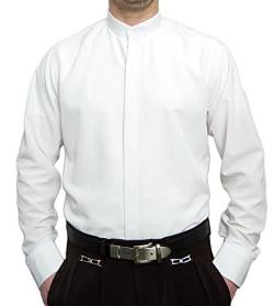 Pierre Martin Designer Herren Stehkragen Hemd Hochzeit Business verdeckte Knopfleiste S9 Langarm Weiß Gr. XXL 45-46 von Pierre Martin