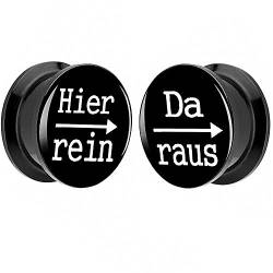 Piersando 1 Paar 2er Set Ohr Plug Piercing Kunststoff Flesh Tunnel Ohrplug mit Hier rein Da raus Spruch Schwarz Motiv Comic Picture Schwarz 20mm von Piersando